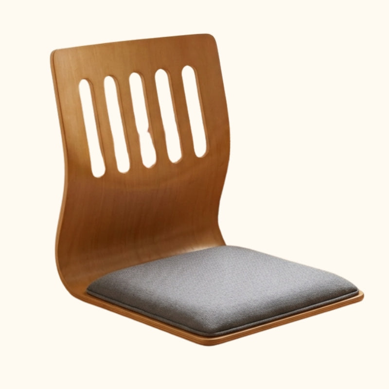 Chair japanese tatami with bentwood slat back and gray seat cushion isolated on clean neutral background