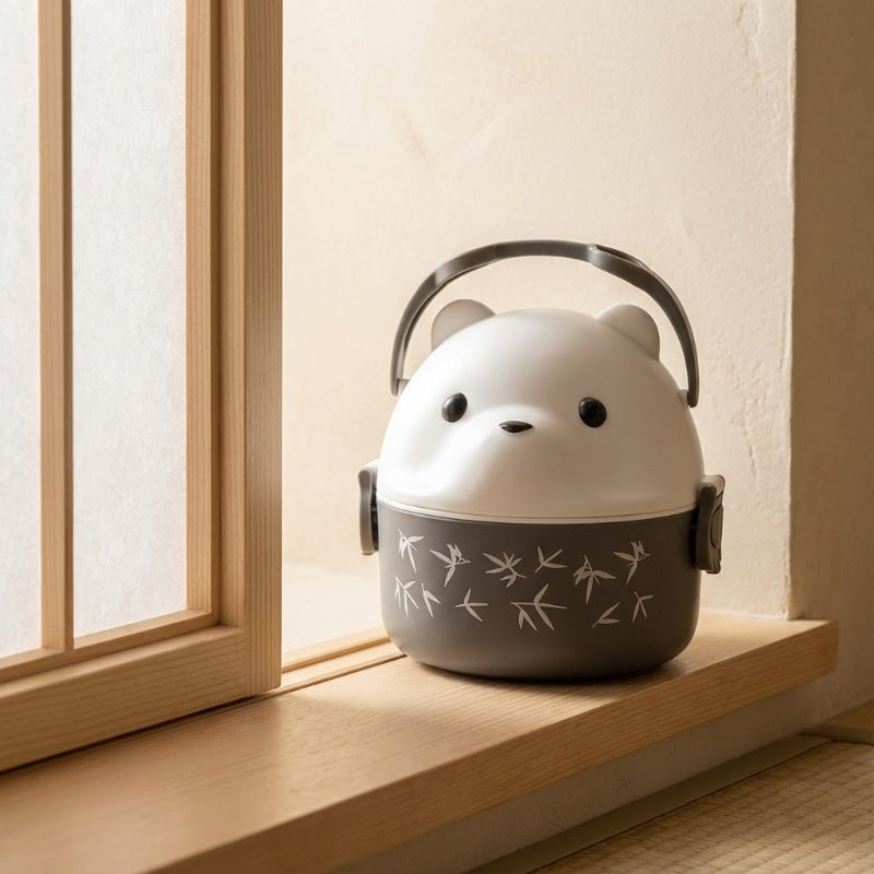 Serene cute bento box japanese with white bear lid near bright shoji window in traditional interior
