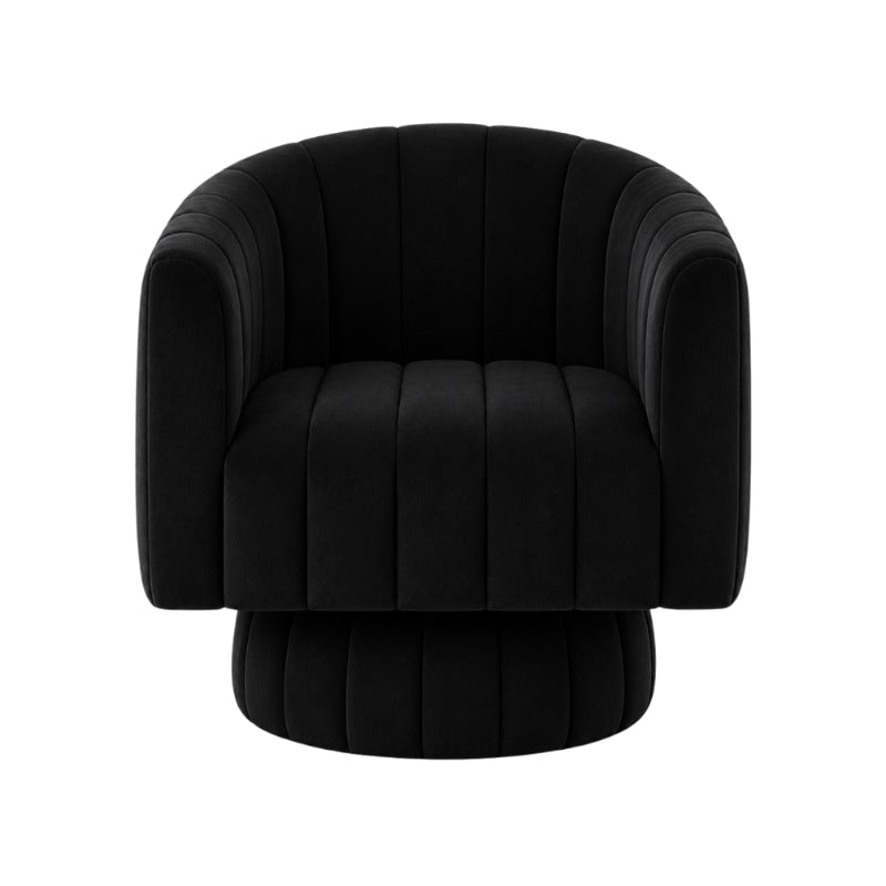 Floor sofa japanese black armchair with sculptural bubble design and pedestal base isolated on clean neutral background