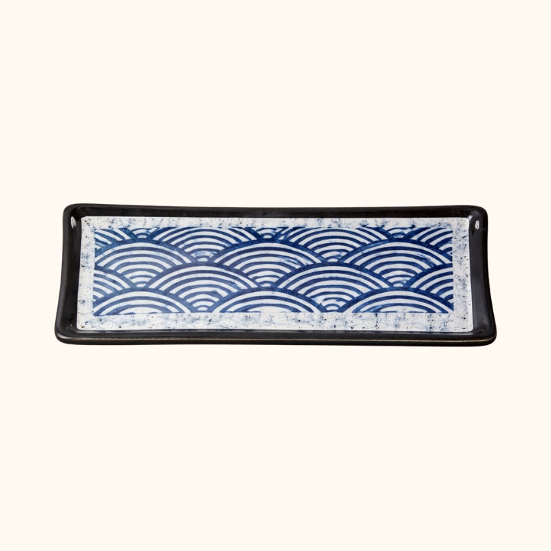 Extra long plate sushi fancy featuring curved edges and classic seigaiha ocean wave design