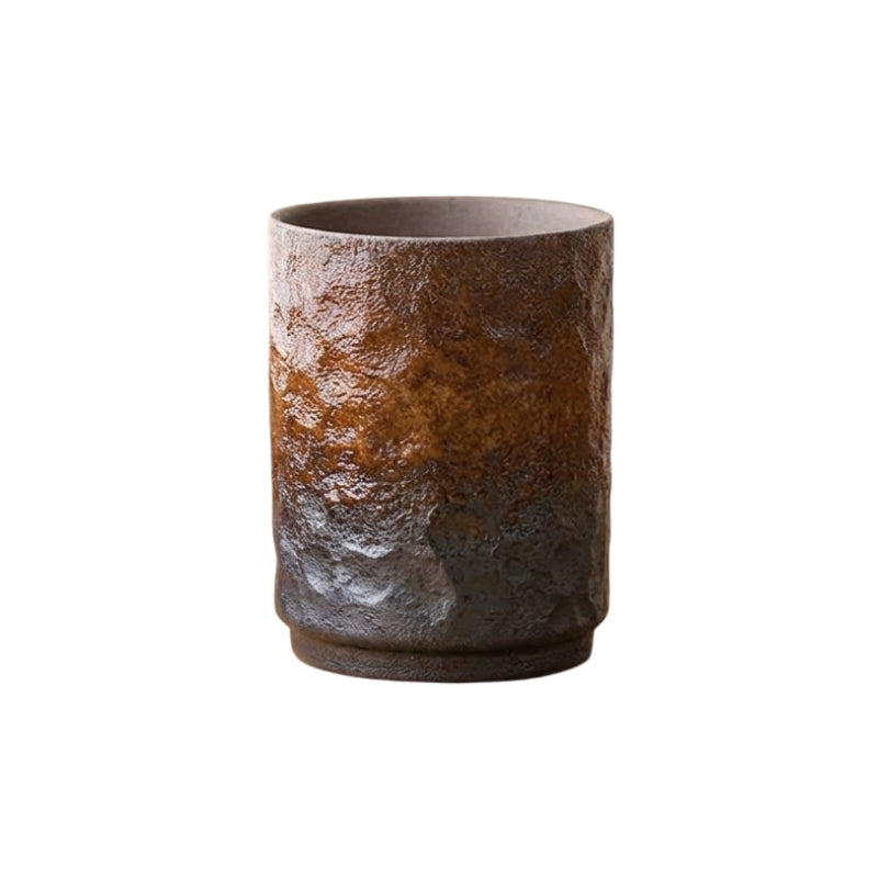 Tea cup japanese vintage style with textured gradient surface from warm rust to deep shadow tones