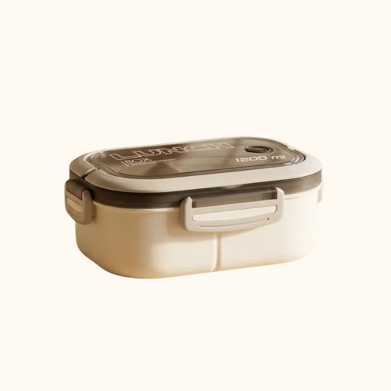 The bento box japanese 1200ml white with transparent lid secure clips and leak proof seal displayed on neutral background