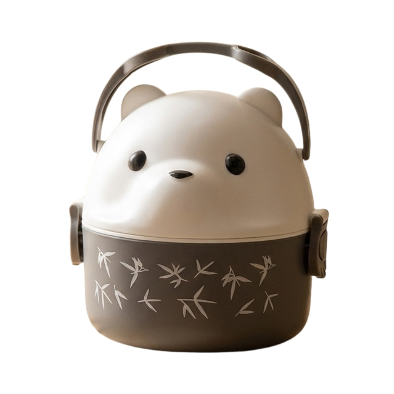 Pure white cute bento box japanese with bamboo leaf patterns and bear design on clean white background