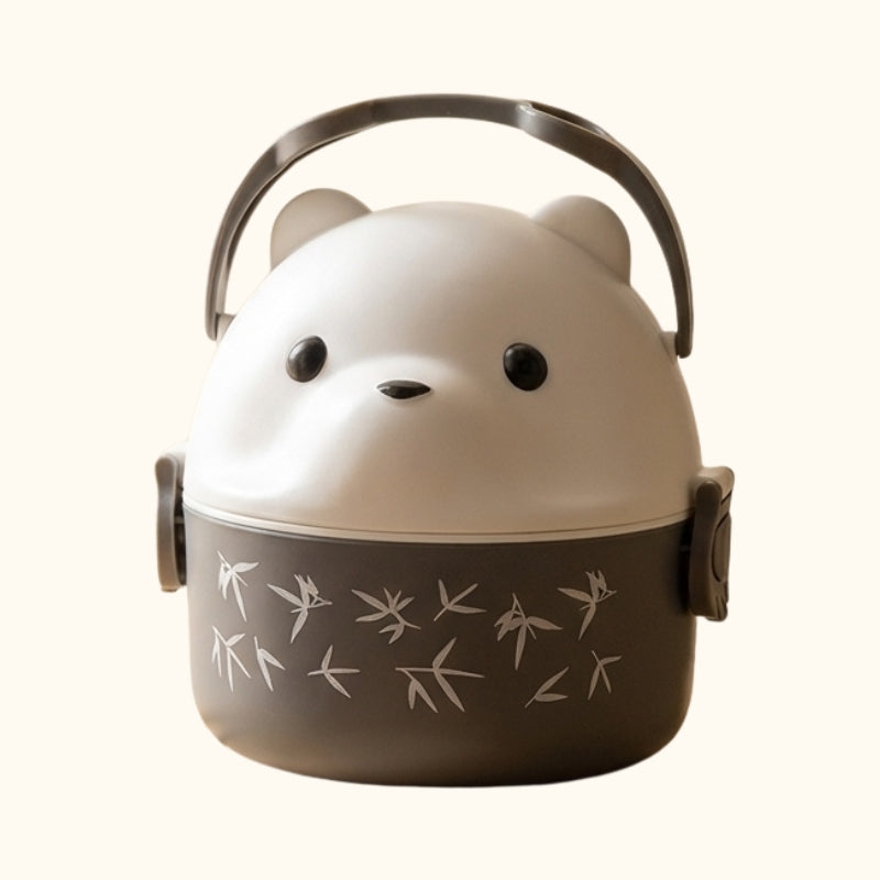 Pure white cute bento box japanese with bamboo leaf patterns and bear design on clean white background