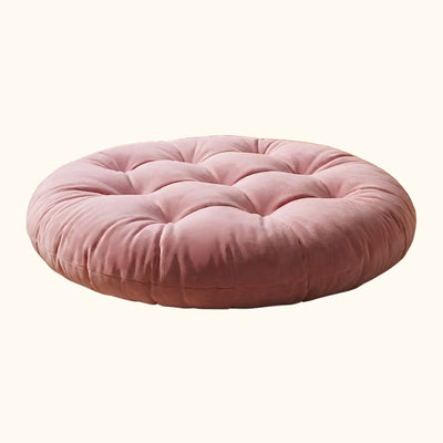 Shown against a plain background, this tufted pink piece from the floor cushions Japanese collection has a velvet texture