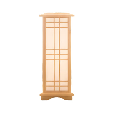 Traditional japanese style lamp shoji with natural wood frame and gridded translucent panels displayed on clean white background showcasing authentic craftsmanship