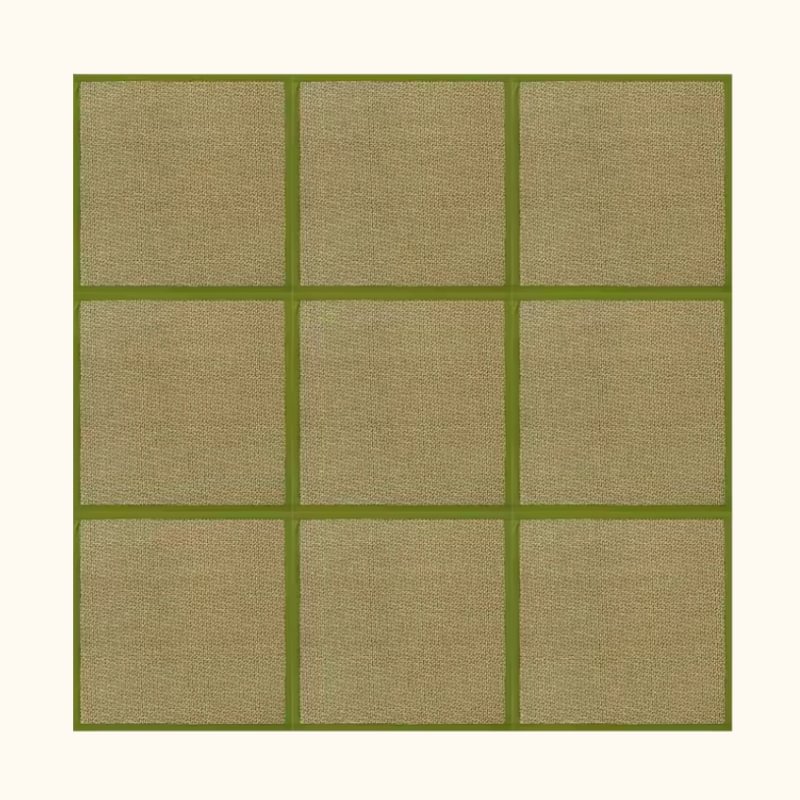 Mat floor japanese set of nine green bordered natural rattan squares arranged in grid pattern on white background