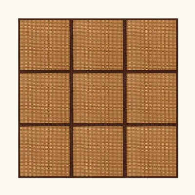 Mattress tatami japanese grid of nine brown woven rush squares with dark borders on white background
