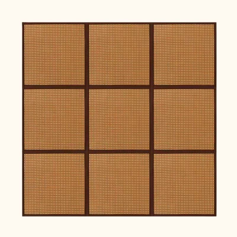Mattress tatami japanese grid of nine brown woven rush squares with dark borders on white background