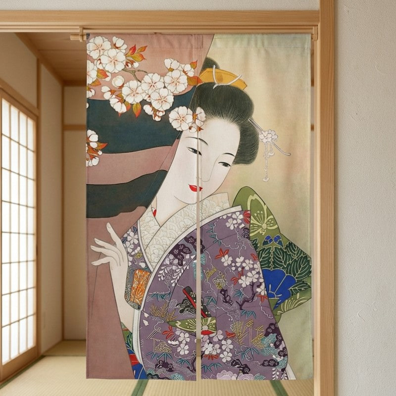 【JAPAN EXCLUSIVE】Unikko / Noren curtains Japanese noren curtain, geisha and sakura ukiyo-e print – Japanese