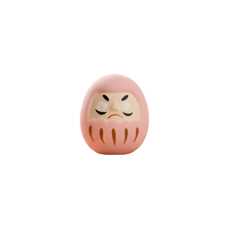 Love symbol pink japanese daruma in soft rose finish with blank eyes isolated on clean white background showing traditional craftsmanship detail