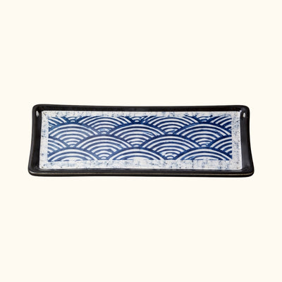Extra long plate sushi fancy featuring curved edges and classic seigaiha ocean wave design