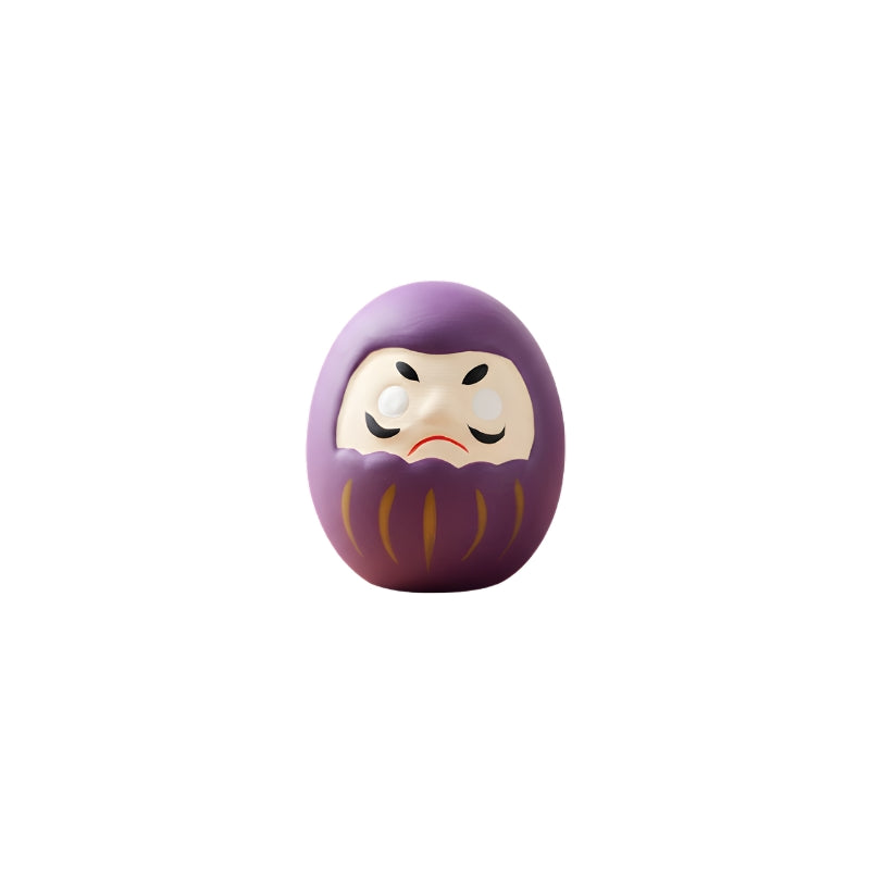 Recovery symbol purple japanese daruma in deep violet finish with blank eyes isolated on clean white background for clear detailed product viewing