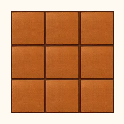 Rattan mat japanese set of nine orange brown squares with dark borders arranged in grid on white background