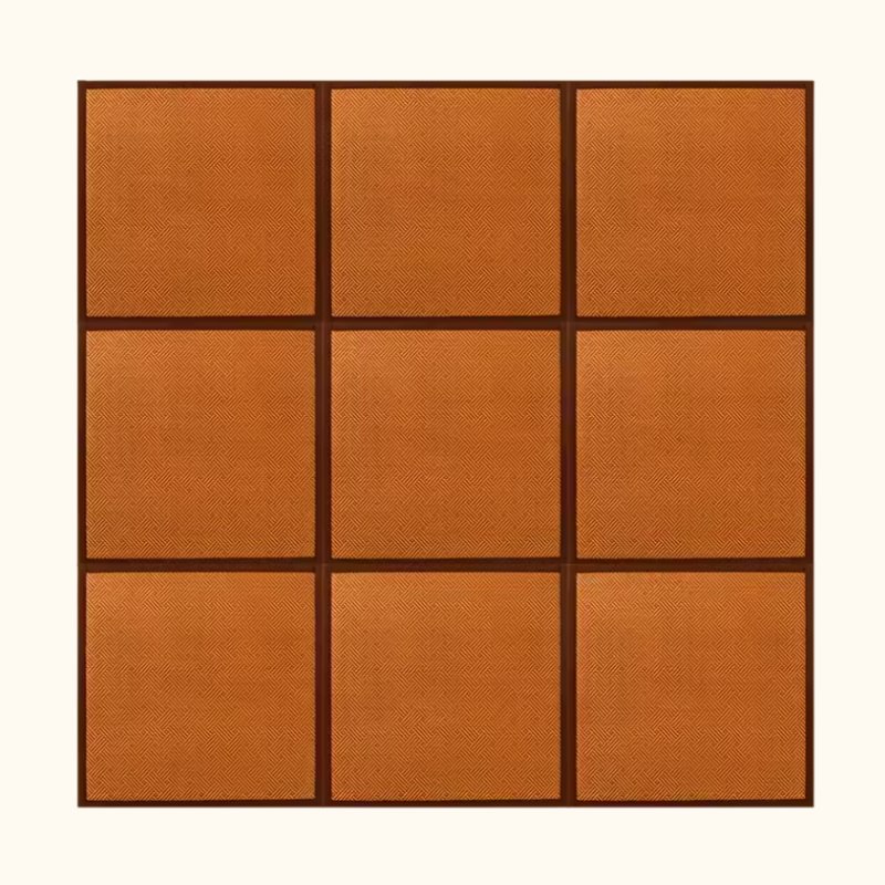 Rattan mat japanese set of nine orange brown squares with dark borders arranged in grid on white background