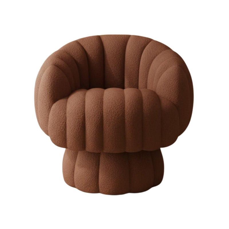 Sofa japanese modern armchair with terracotta teddy fabric bubble design and sculptural pedestal base isolated on neutral background