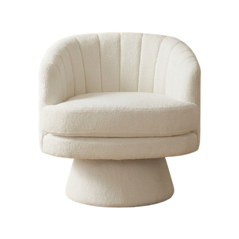 Style chair japanese with cream channel back design and sculptural swivel pedestal base isolated on neutral background